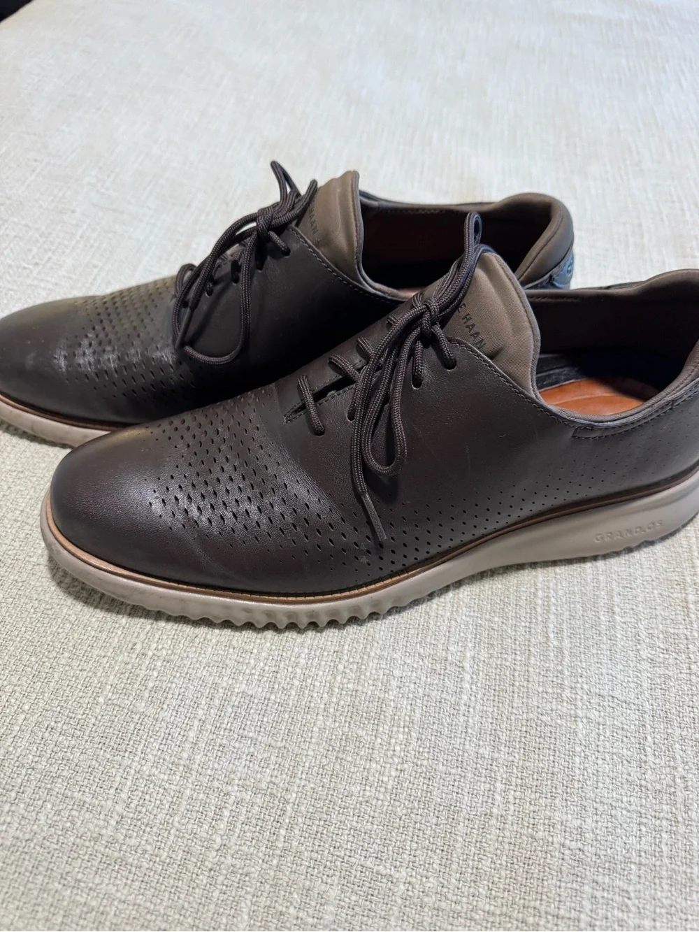 Cole Haan Grand.OS Men’s Brown Leather Perforated Oxford Shoes